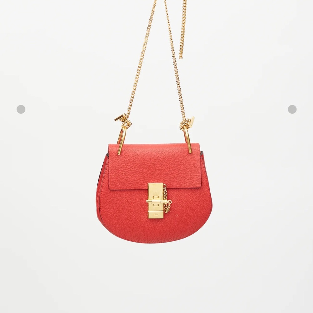 Chloe Red Leather Small Crossbody Saddle Bag with Gold Hardware - Picture 10 of 10